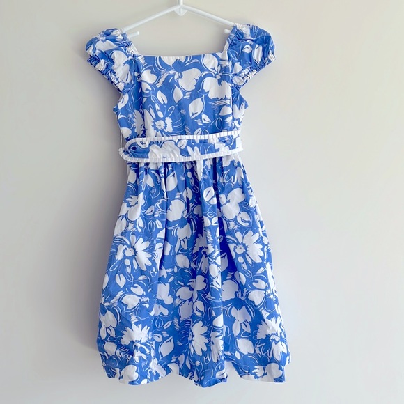 Plum Pudding Blue White Belted Floral Sundress Sz 4T - Picture 1 of 8